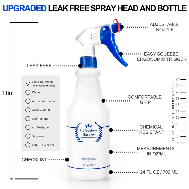 Bealee Plastic Spray Bottle, Empty Spray Bottles (2 Pack 24 Oz), All-Purpose Sprayer for Cleaning Solutions, Hair Spray, Bleach, Planting, BBQ, Mist & Stream Water Spraying Bottle with Adjustable Nozzle - Image 3